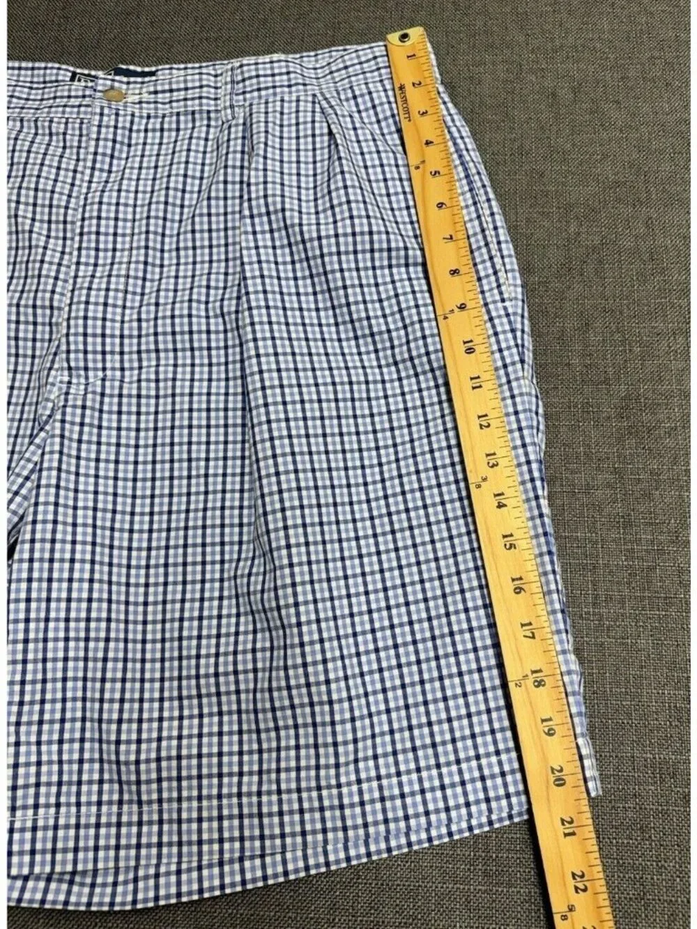 VTG Polo Ralph Lauren Shorts Pleated Front Tyler Chino Blue White Check